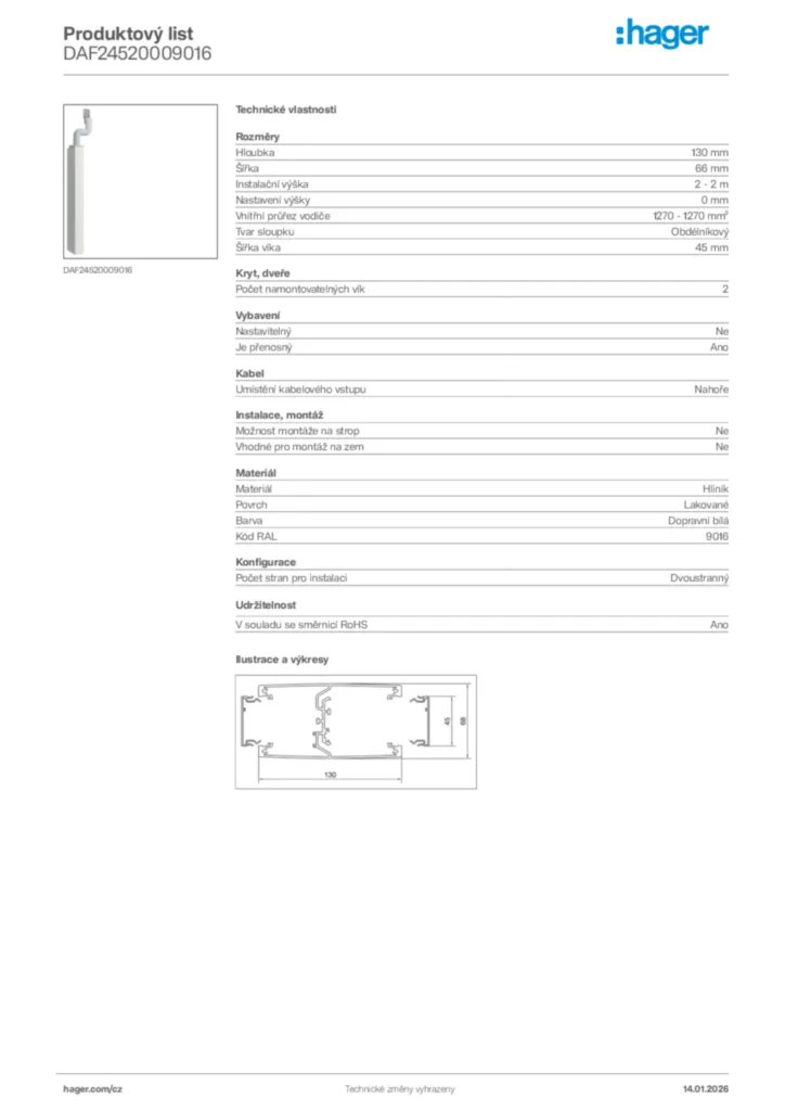 Obrázek Hager Product data sheet DAF24520009016 | Hager