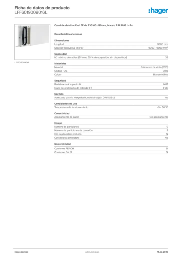 Imagen Hager Ficha de datos de producto LFF6019009016L | Hager España