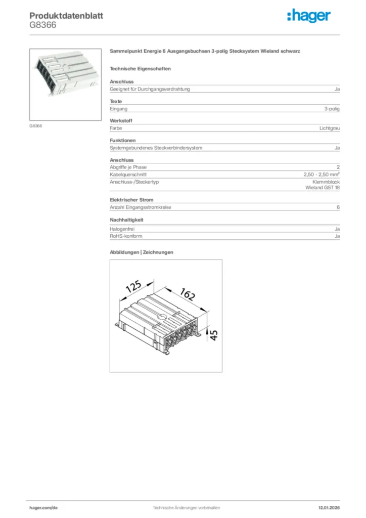 Bild Hager Produktdatenblatt G8366 | Hager Deutschland