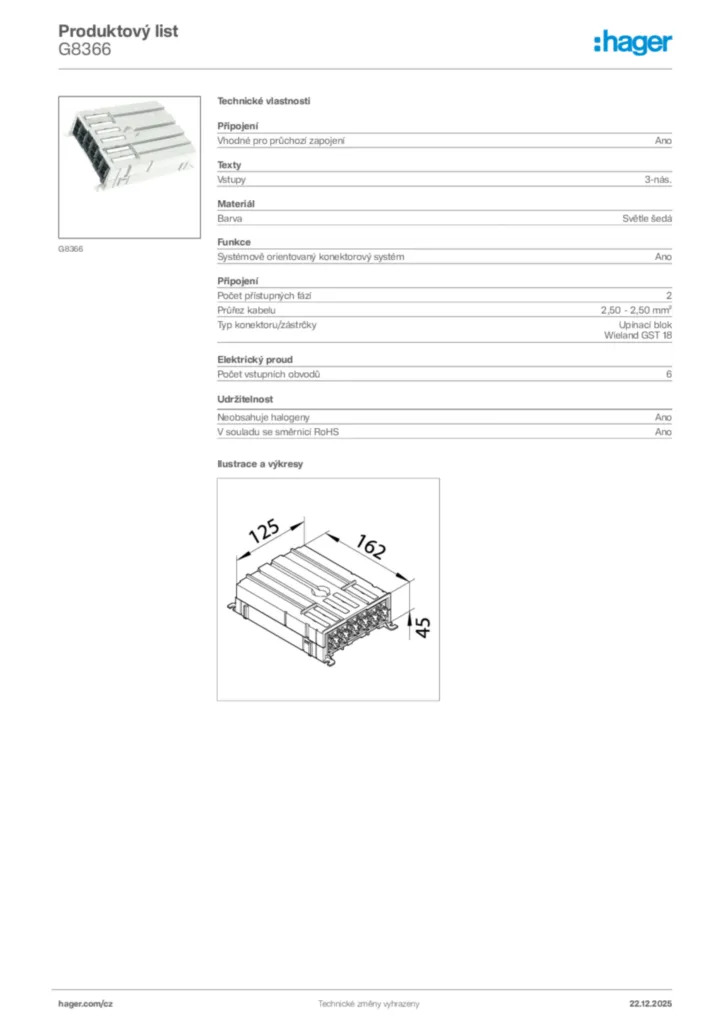 Obrázek Hager Product data sheet G8366 | Hager