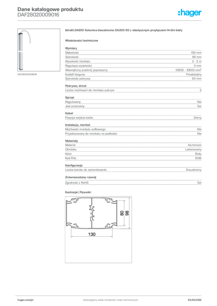 Zdjęcie Hager Dane katalogowe produktu DAF28020009016 | Hager Polska