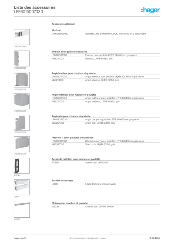 Image Hager Fiche technique du produit LFF6015007030 | Hager France