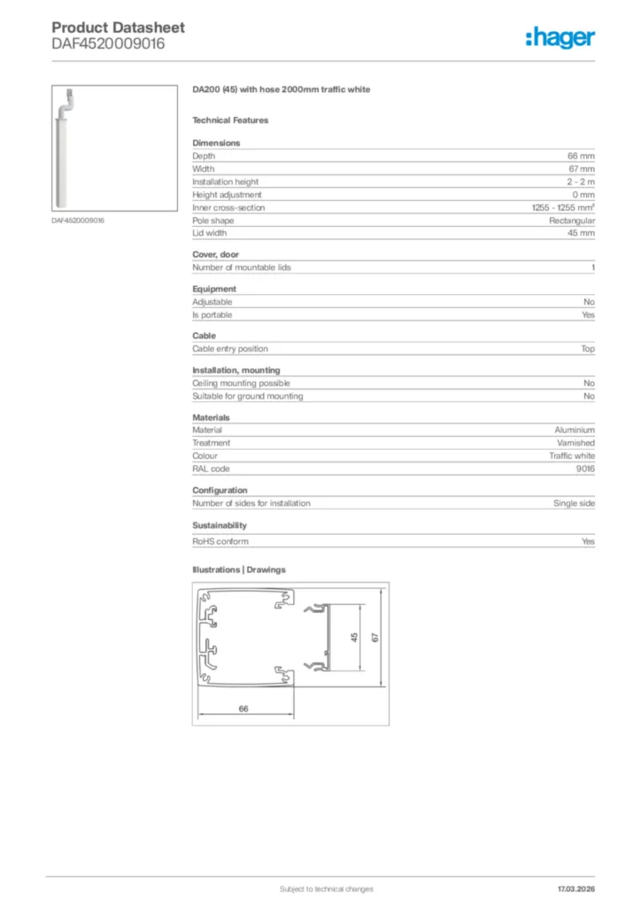 Image Hager Product data sheet DAF4520009016  | Hager Africa