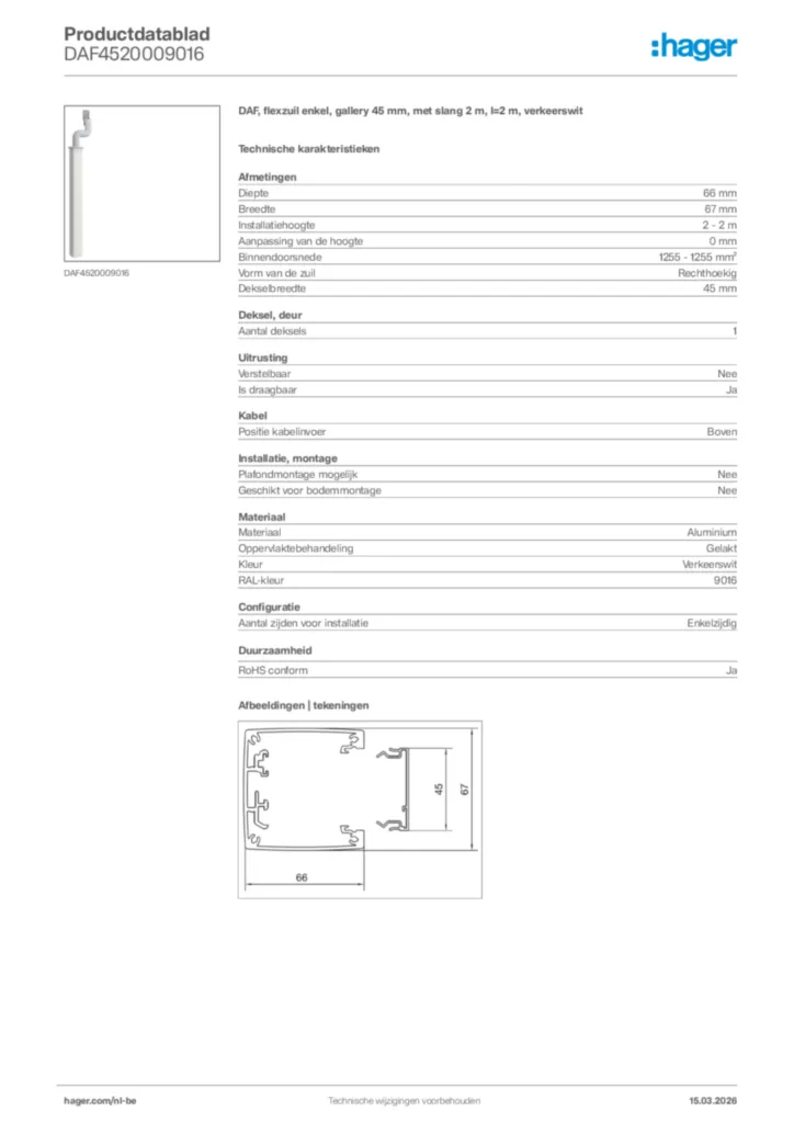 Afbeelding Hager Productdatablad DAF4520009016 | Hager Belgium