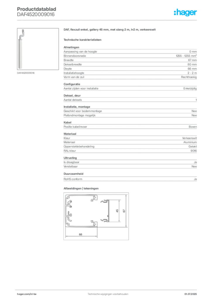 Afbeelding Hager Productdatablad DAF4520009016 | Hager Belgium