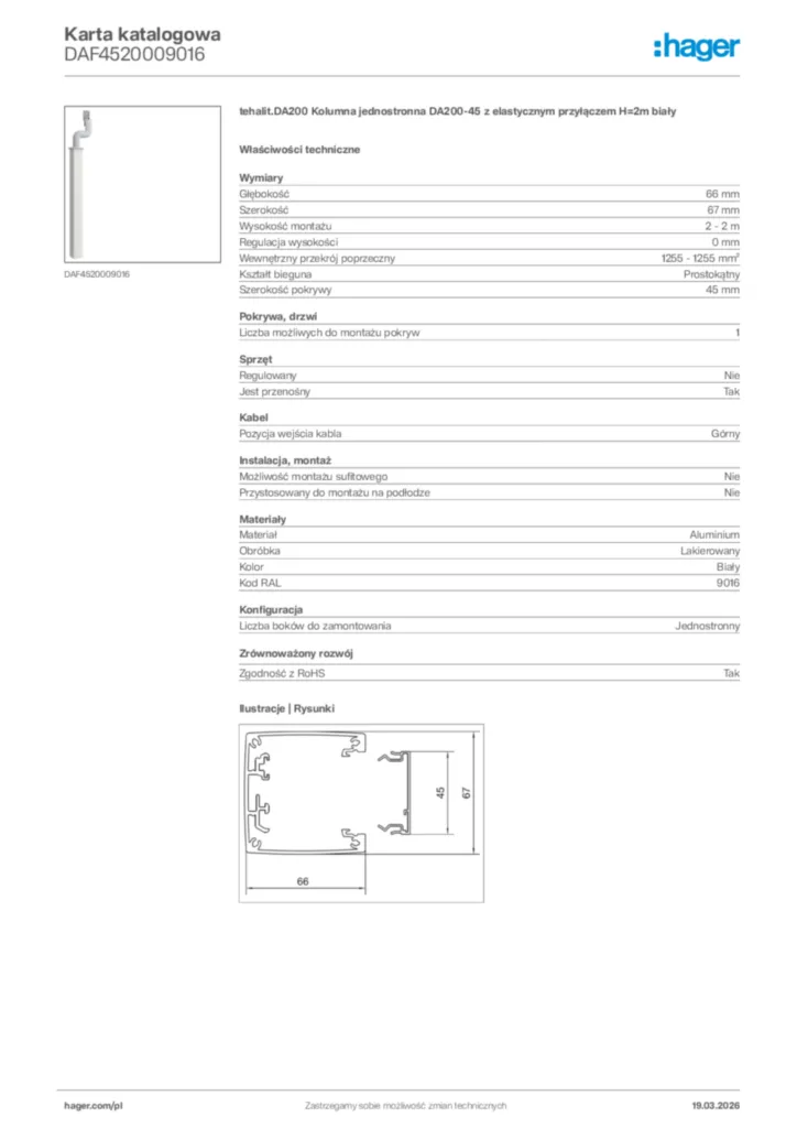 Zdjęcie Hager Karta katalogowa DAF4520009016 | Hager Polska