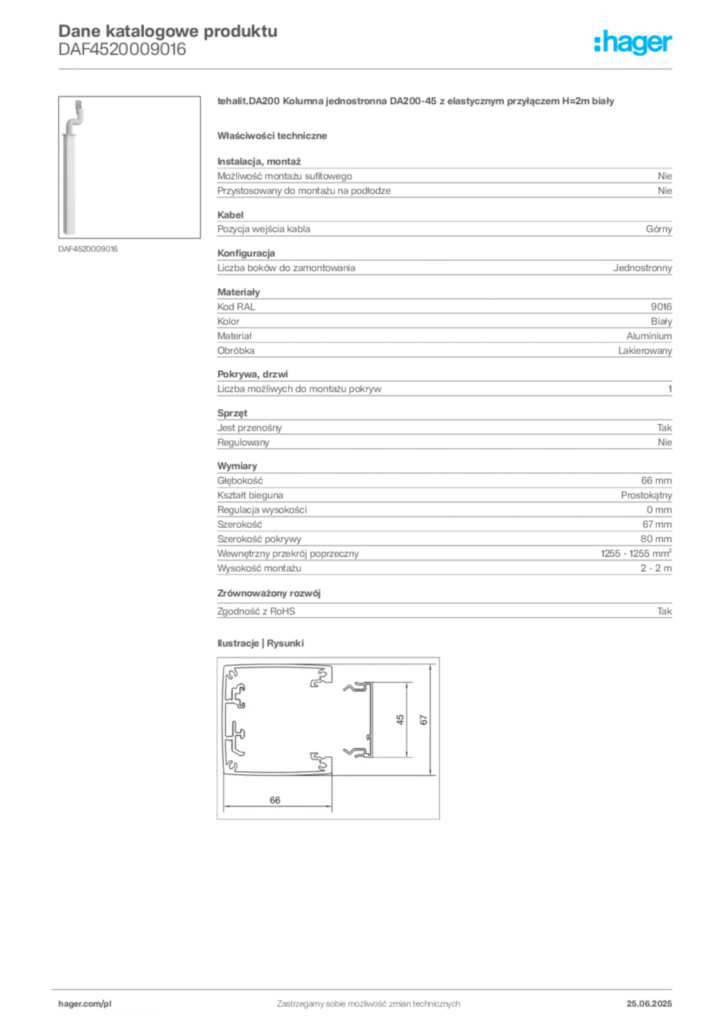 Zdjęcie Hager Dane katalogowe produktu DAF4520009016 | Hager Polska