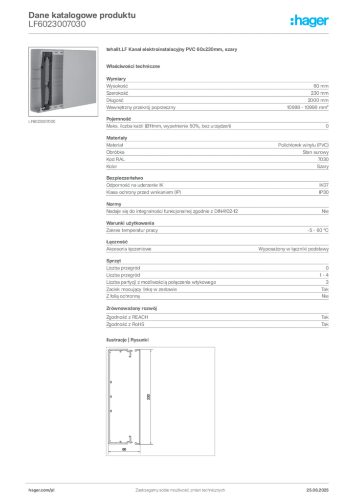 Zdjęcie Hager Dane katalogowe produktu LF6023007030 | Hager Polska