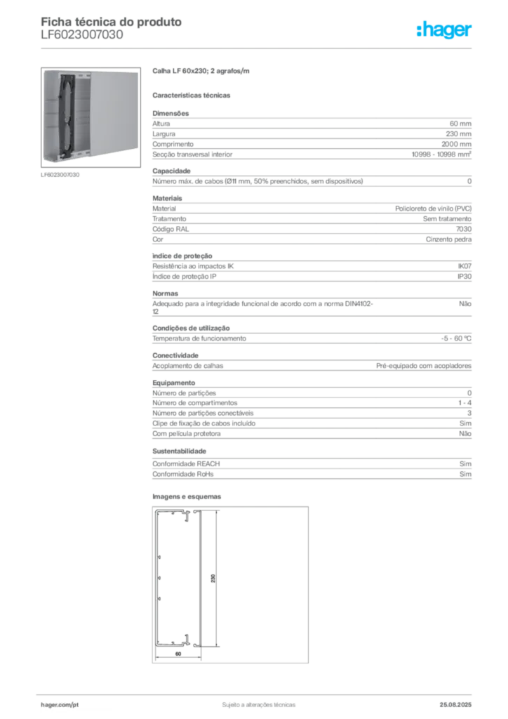 Imagem Hager Ficha técnica do produto LF6023007030 | Hager Portugal