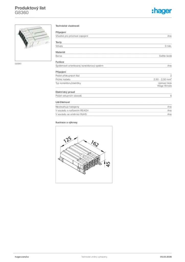 Obrázek Hager Product data sheet G8360 | Hager