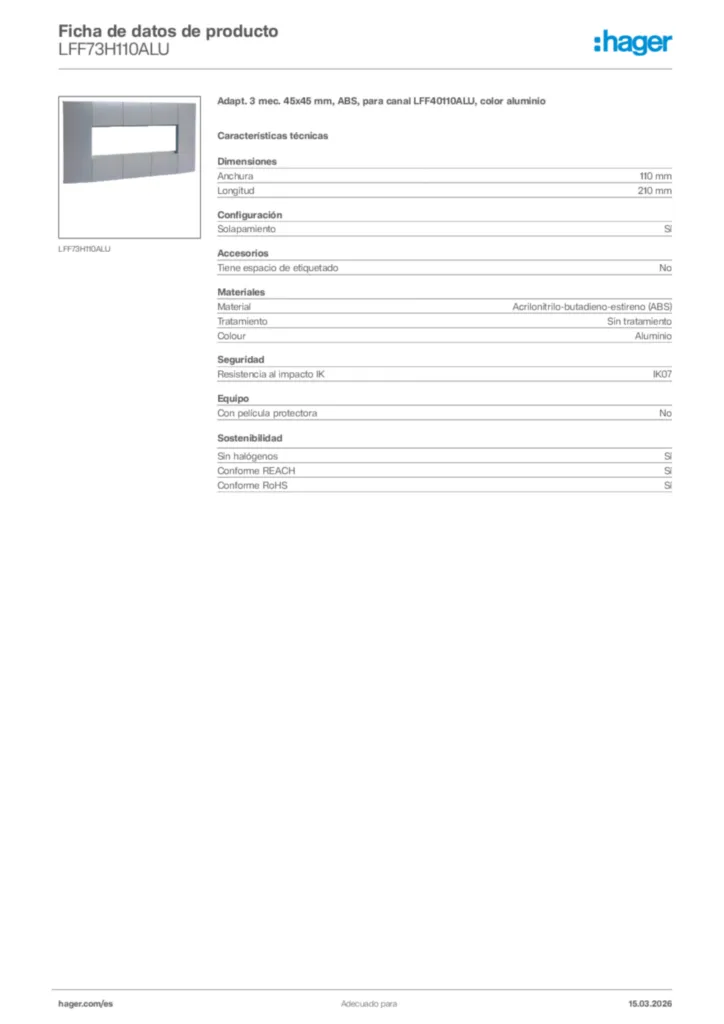 Imagen Hager Ficha de datos de producto LFF73H110ALU | Hager España