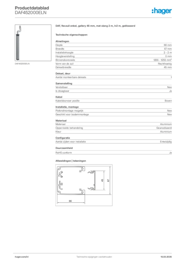 Afbeelding Hager Productdatablad DAF452000ELN | Hager Nederland