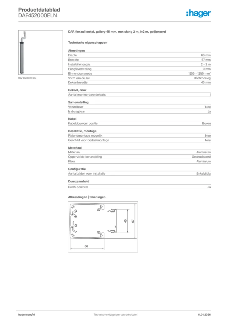 Afbeelding Hager Productdatablad DAF452000ELN | Hager Nederland