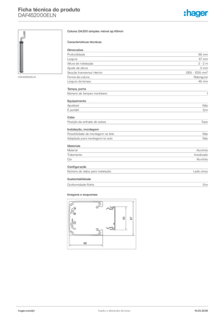 Imagem Hager Ficha técnica do produto DAF452000ELN | Hager Portugal