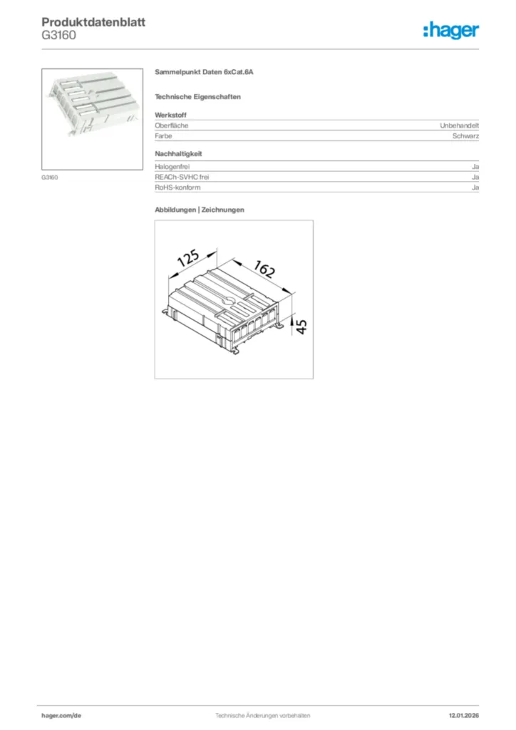 Bild Hager Produktdatenblatt G3160 | Hager Deutschland