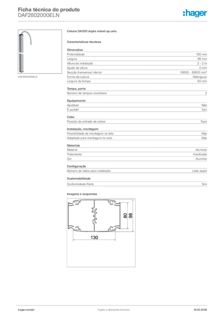Imagem Hager Ficha técnica do produto DAF2802000ELN | Hager Portugal