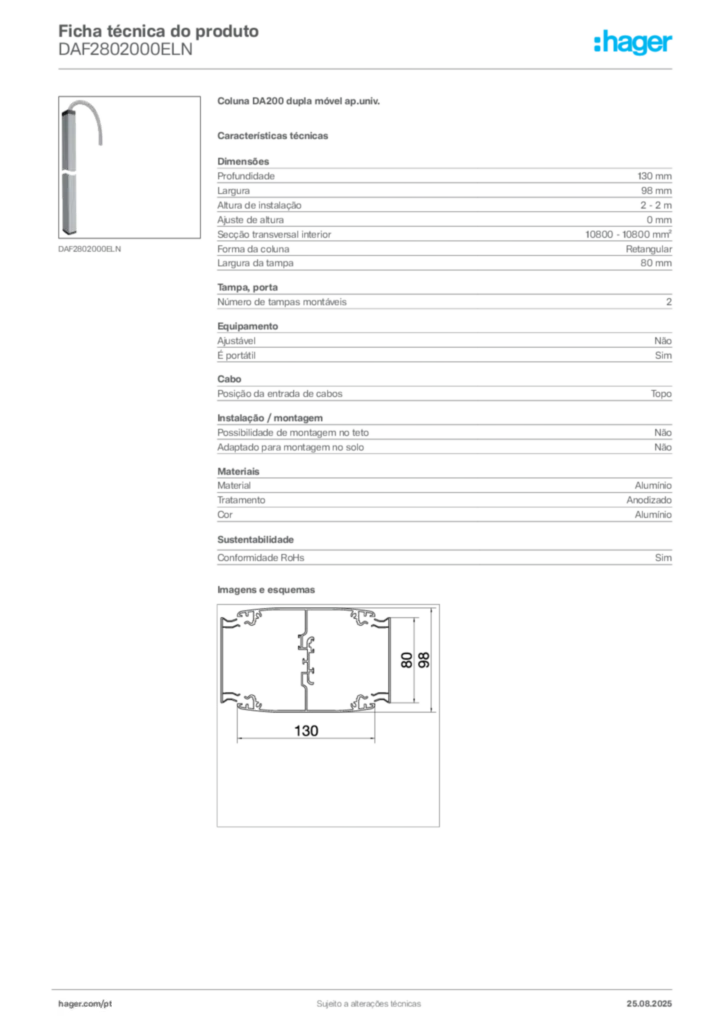 Imagem Hager Ficha técnica do produto DAF2802000ELN | Hager Portugal
