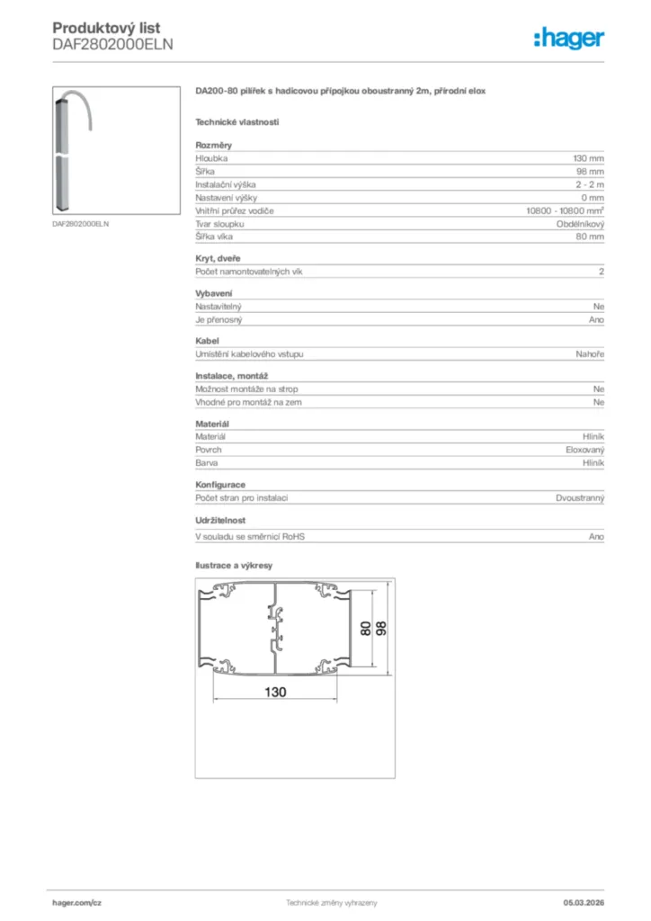 Obrázek Hager Product data sheet DAF2802000ELN | Hager