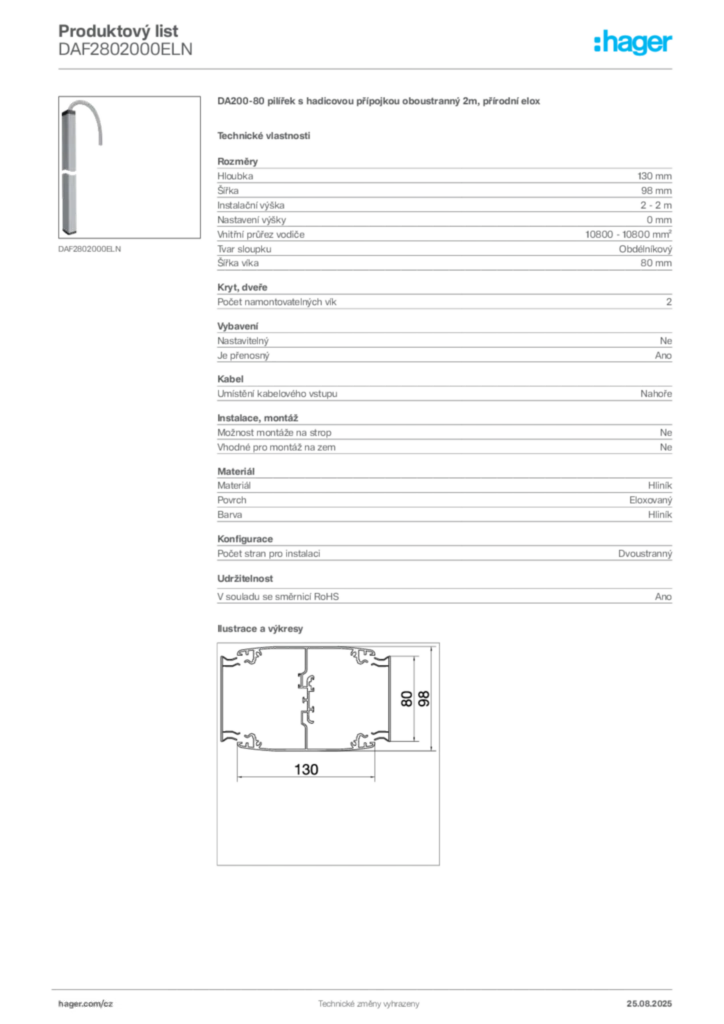 Obrázek Hager Produktový list DAF2802000ELN | Hager