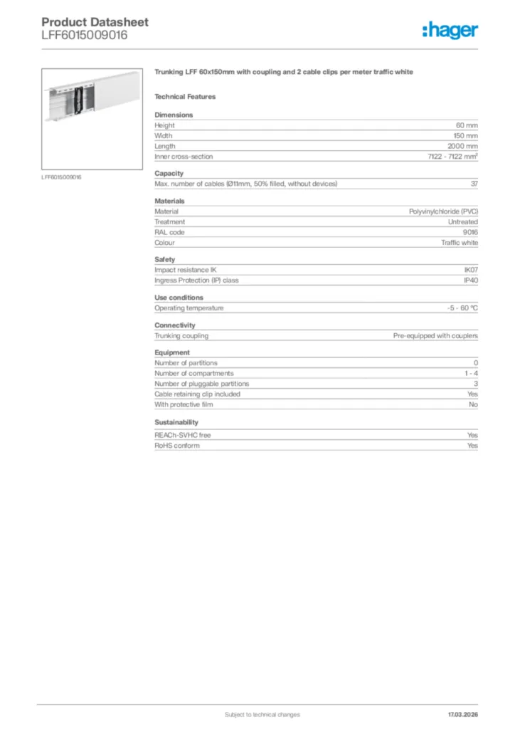 Image Hager Product data sheet LFF6015009016  | Hager Africa