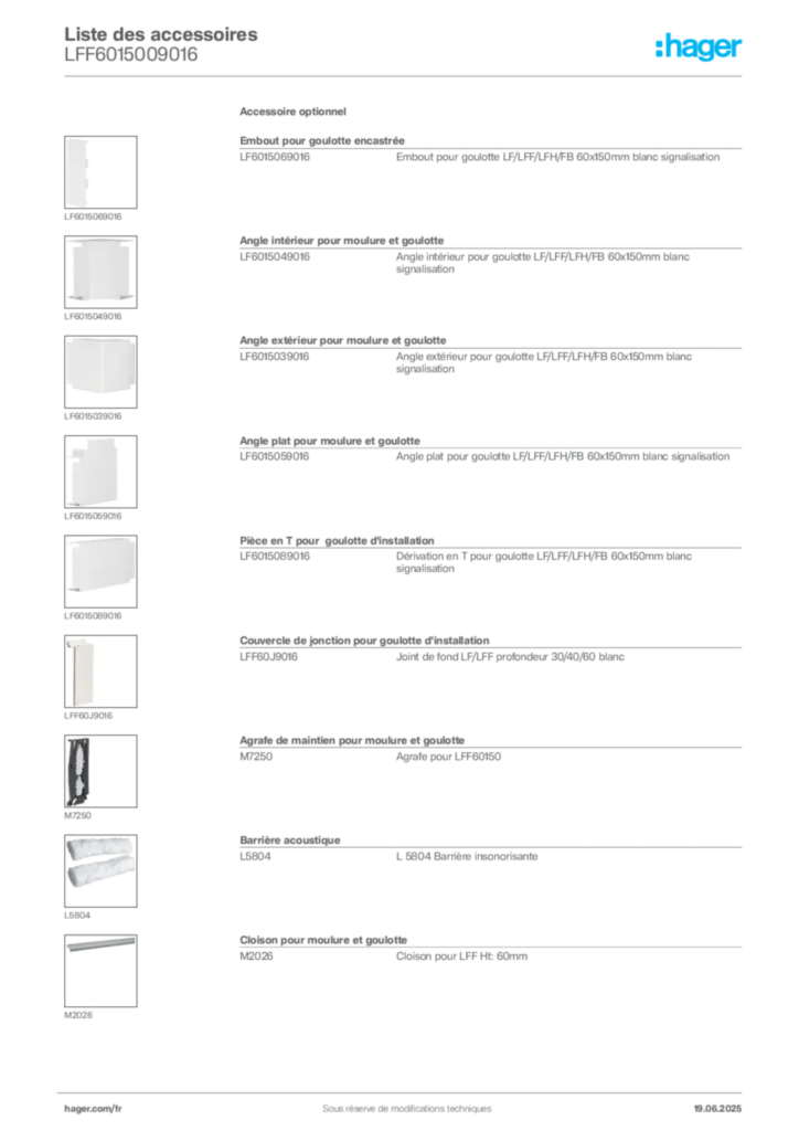 Image Hager Fiche technique du produit LFF6015009016 | Hager France