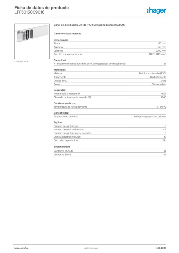 Imagen Hager Ficha de datos de producto LFF6015009016 | Hager España