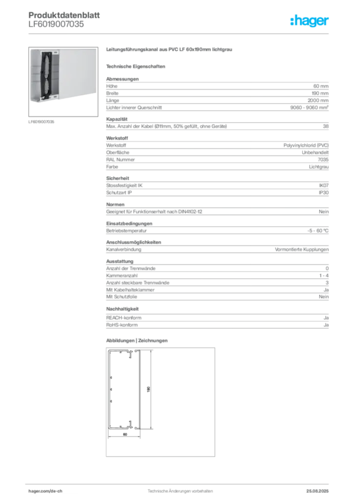 Bild Hager Produktdatenblatt LF6019007035 | Hager Schweiz