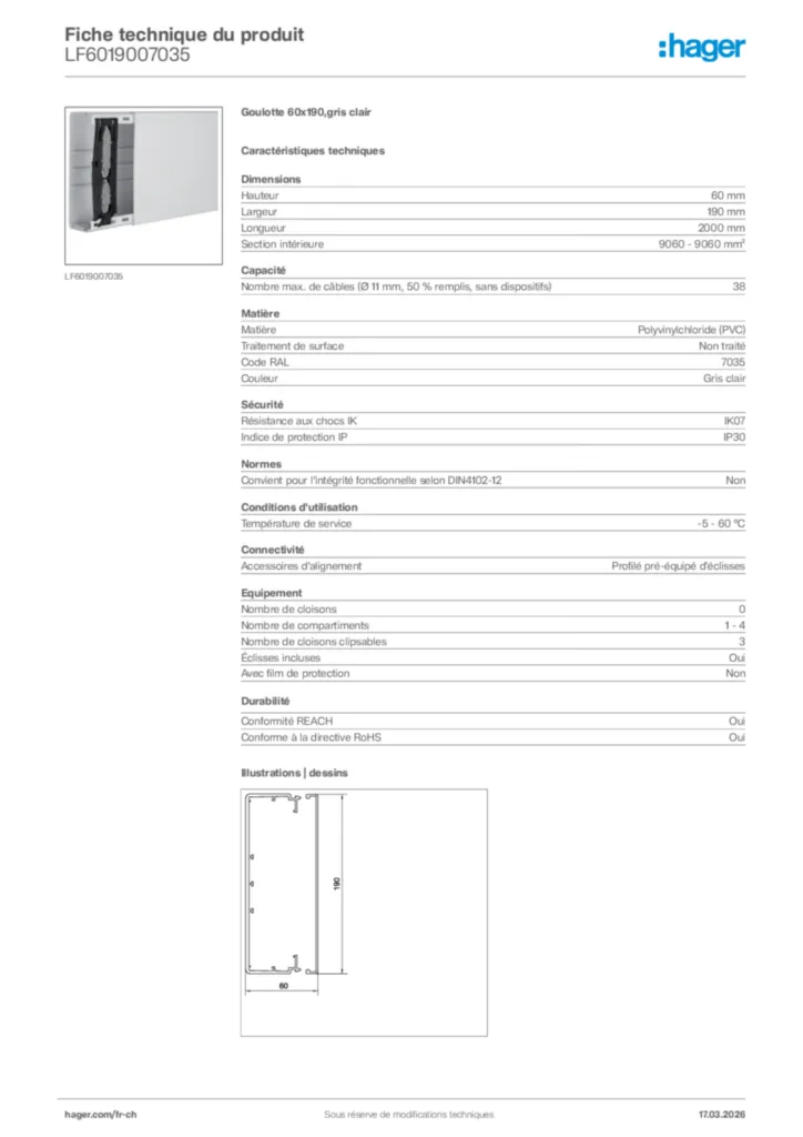 Image Hager Fiche technique du produit LF6019007035 | Hager Suisse