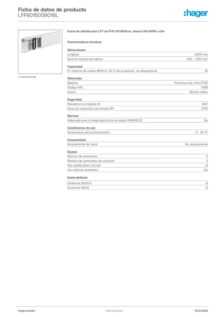 Imagen Hager Ficha de datos de producto LFF6015009016L | Hager España