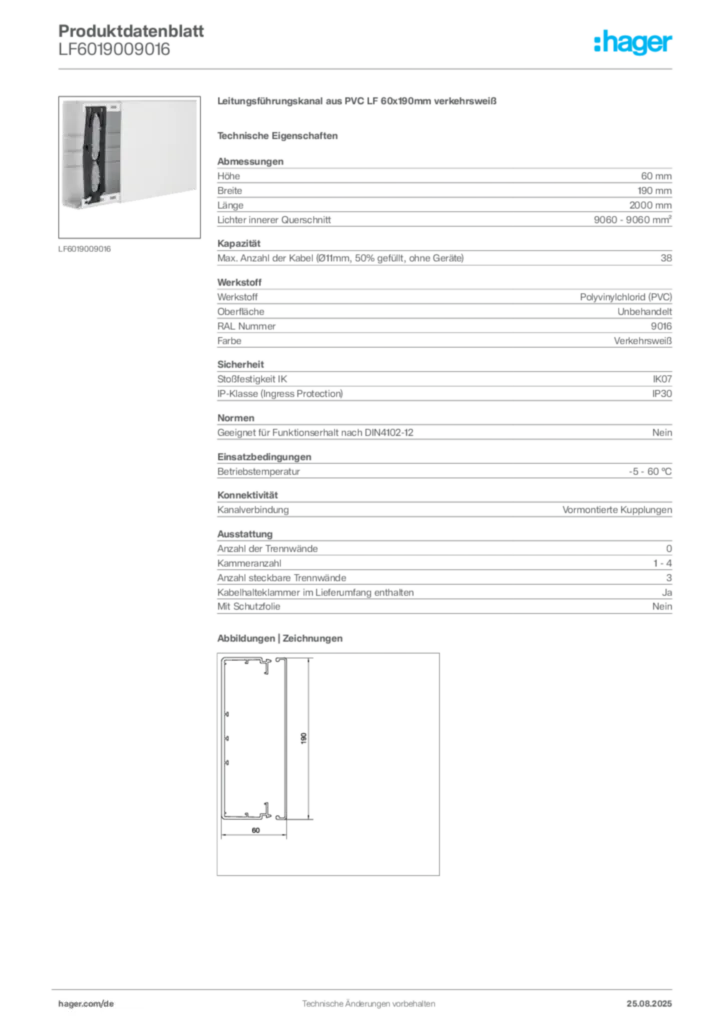 Bild Hager Produktdatenblatt LF6019009016 | Hager Deutschland