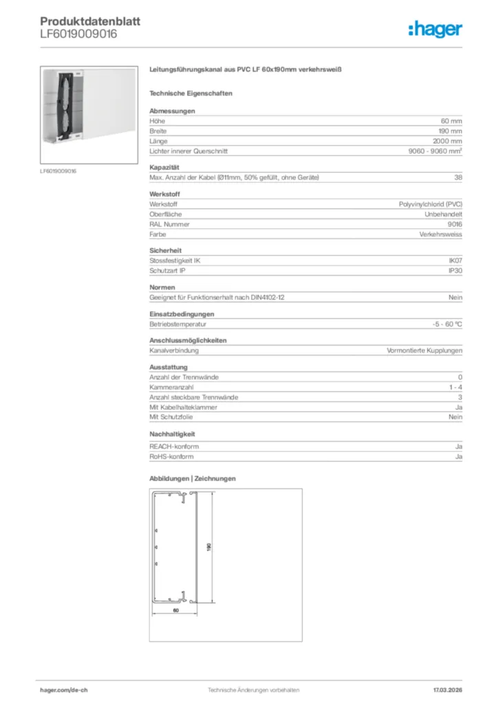 Bild Hager Produktdatenblatt LF6019009016 | Hager Schweiz