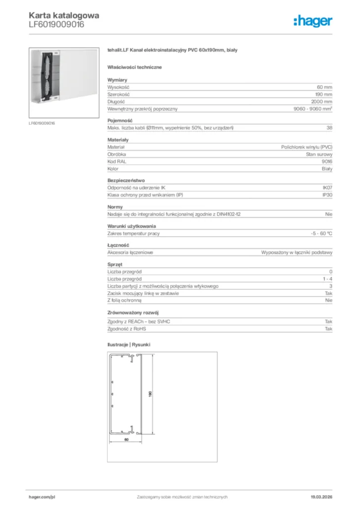 Zdjęcie Hager Karta katalogowa LF6019009016 | Hager Polska
