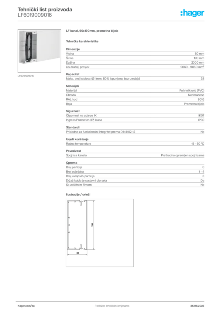 Slika Hager Product data sheet LF6019009016  | Hager