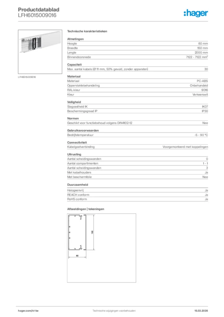 Afbeelding Hager Productdatablad LFH6015009016 | Hager Belgium