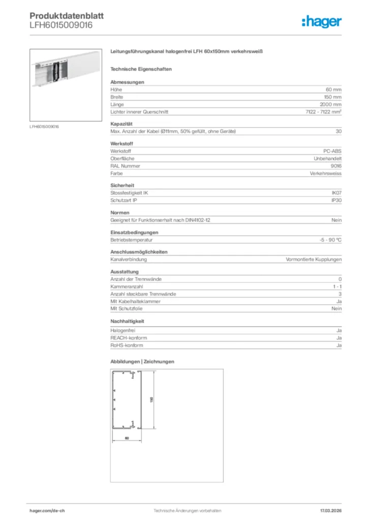 Bild Hager Produktdatenblatt LFH6015009016 | Hager Schweiz
