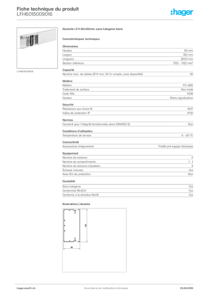 Image Hager Fiche technique du produit LFH6015009016 | Hager Suisse