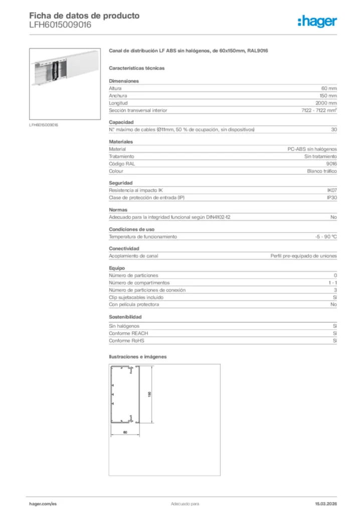 Imagen Hager Ficha de datos de producto LFH6015009016 | Hager España