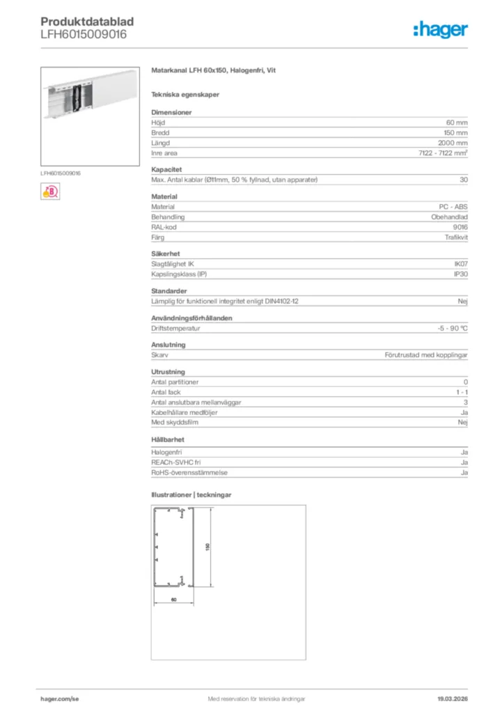 Bild Hager Produktdatablad LFH6015009016 | Hager Sverige