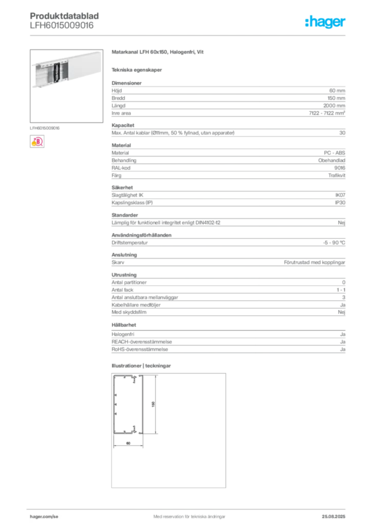Bild Hager Produktdatablad LFH6015009016 | Hager Sverige