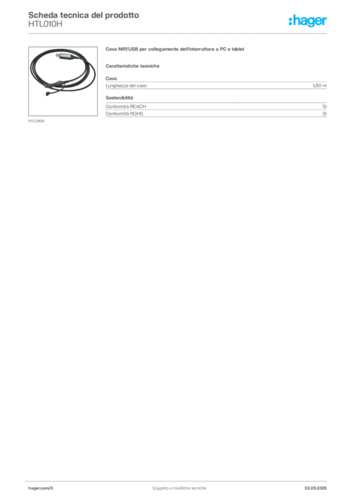 Immagine Hager Scheda tecnica del prodotto HTL010H | Hager Italia