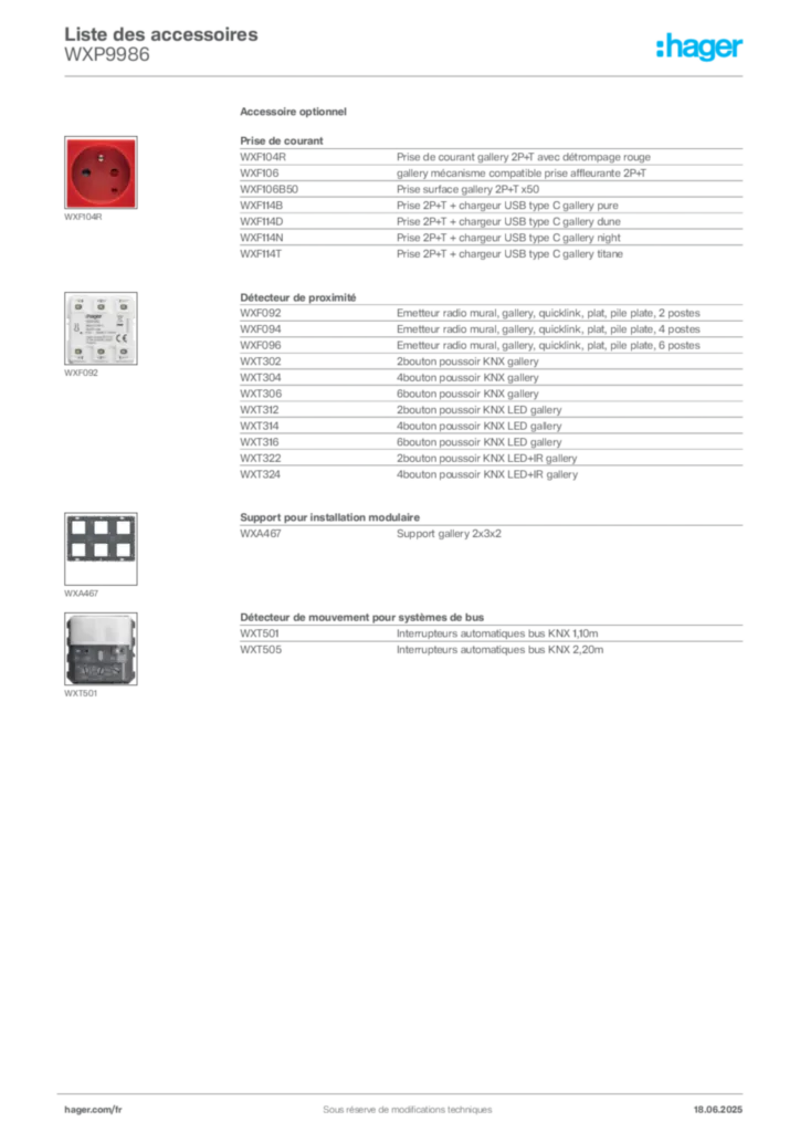 Image Hager Fiche technique du produit WXP9986 | Hager France