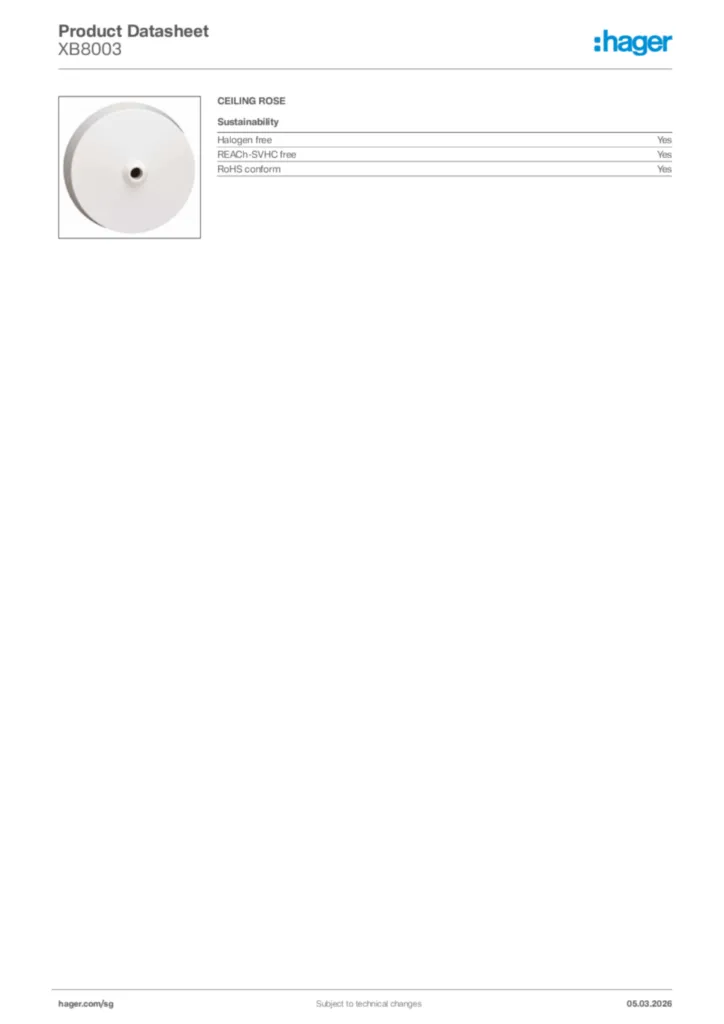 Image Hager Product data sheet XB8003  | Hager