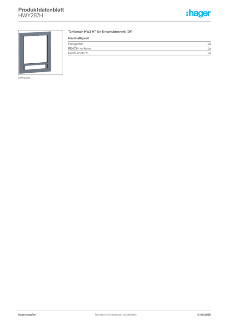 Bild Hager Produktdatenblatt HWY287H | Hager Deutschland