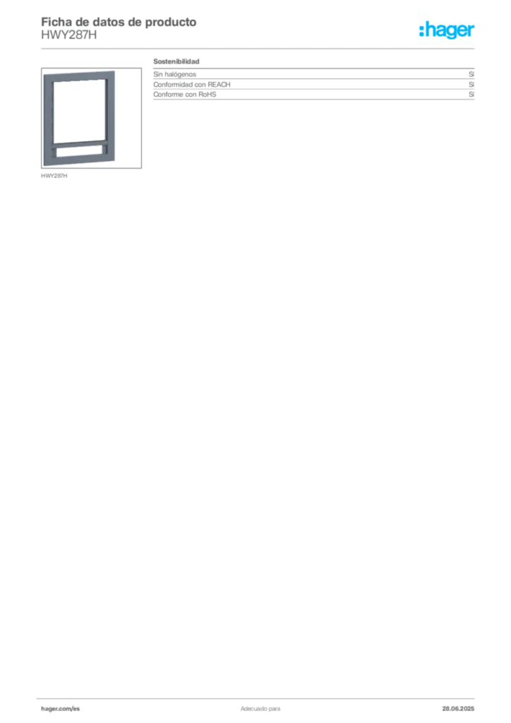 Imagen Hager Ficha de datos de producto HWY287H | Hager España