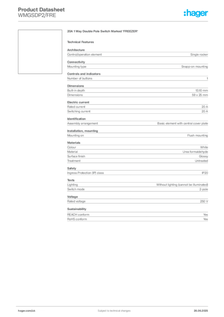 Image Hager Product data sheet WMGSDP2/FRE  | Hager