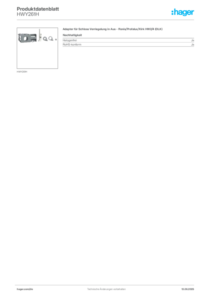 Bild Hager Produktdatenblatt HWY261H | Hager Deutschland