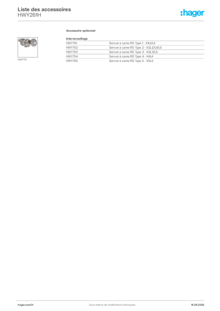 Image Hager Fiche technique du produit HWY261H | Hager France