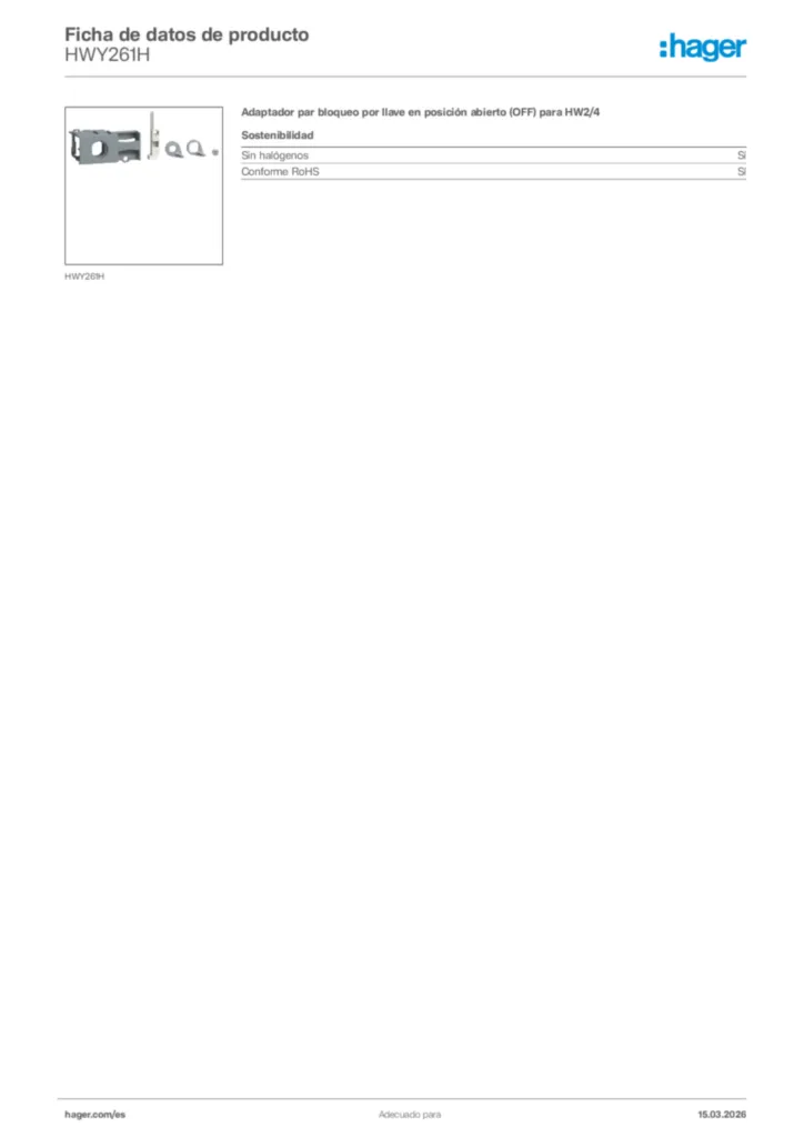 Imagen Hager Ficha de datos de producto HWY261H | Hager España
