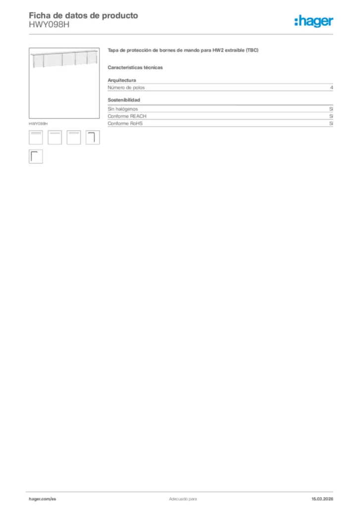 Imagen Hager Ficha de datos de producto HWY098H | Hager España