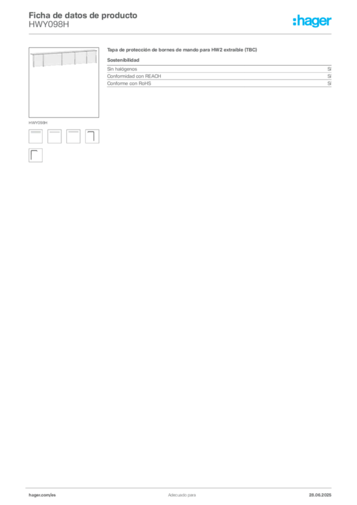 Imagen Hager Ficha de datos de producto HWY098H | Hager España